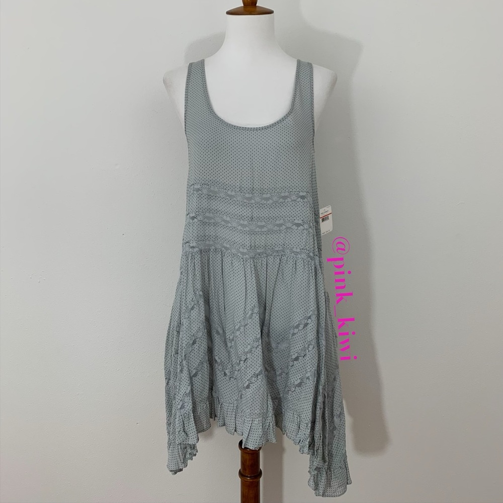 Free People Voile and Lace Trapeze Slip Dress in Concrete